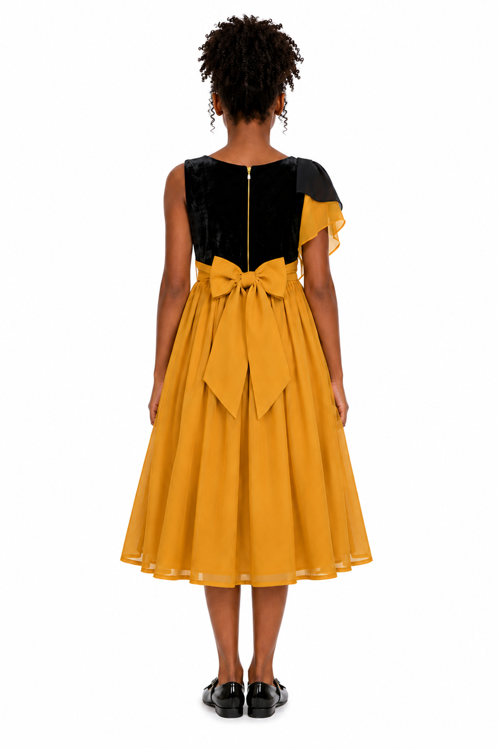 MUSTARD & BLACK LACE OCCASION DRESS- 385MBLC 3-16YRS
