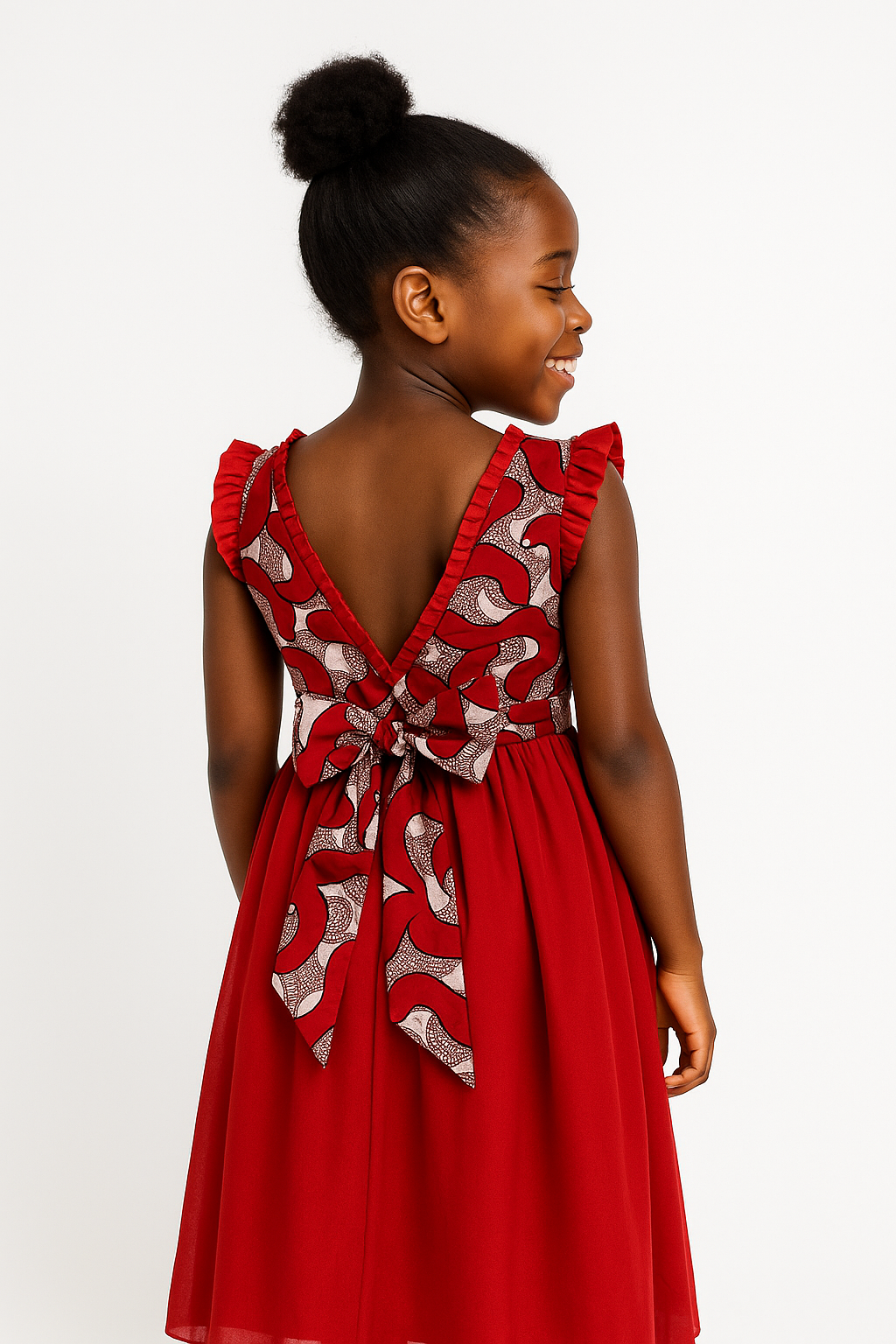 RED CARO OMA CHIFFON MIX DRESS- MN322RED 8-16YR