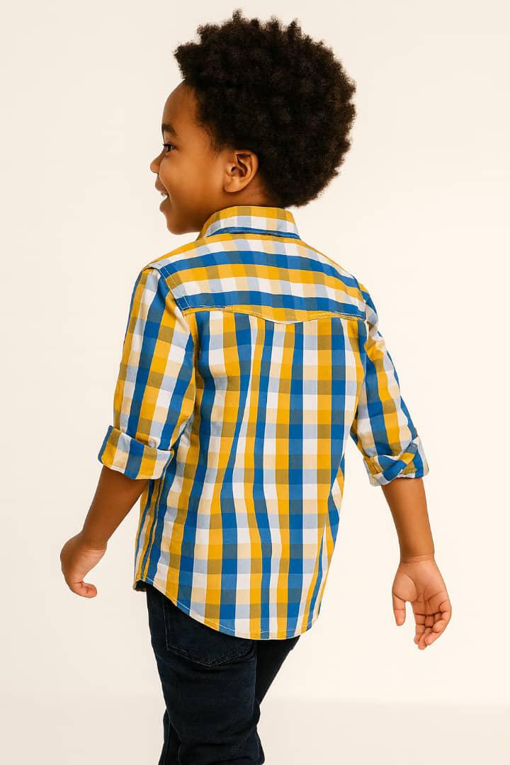 SUNSHINE BOYS' CHECK LONG SLEEVE SHIRT - G10415334MUSBL 1YR-10YR