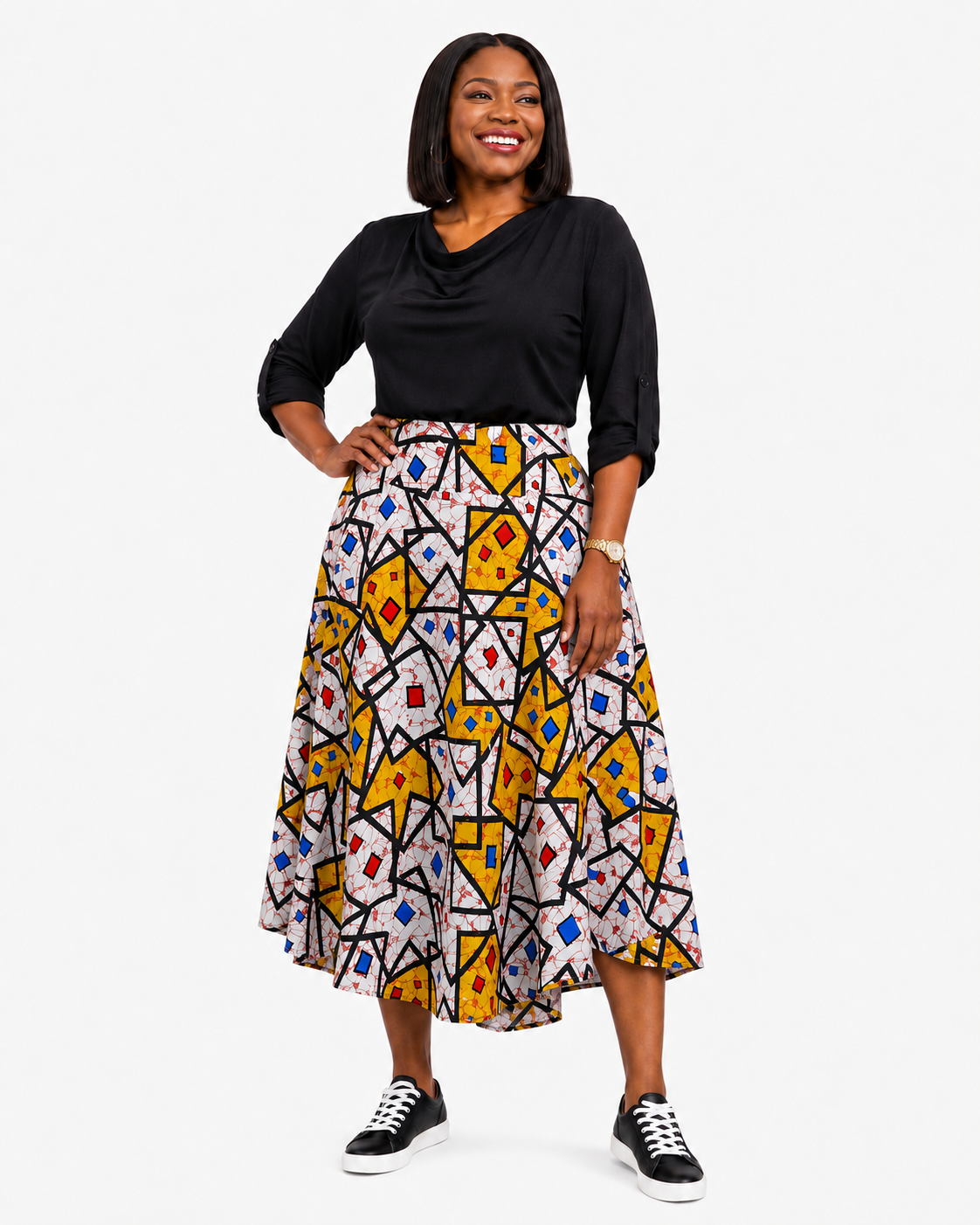 APINKE MOSAIC SUNBURST OMA MIDI SKIRT - OMSK120826YELML
