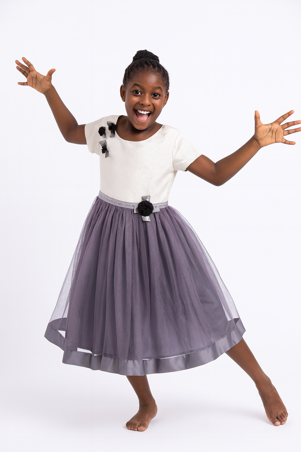 SILVER BLOOM PARTY DRESS - ONL200GREY 16YR