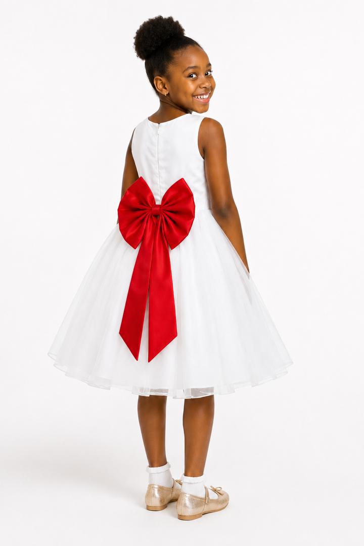 ELEGANT IVORY TULLE BALL GOWN RED DOUBLE BOW - MD860RED