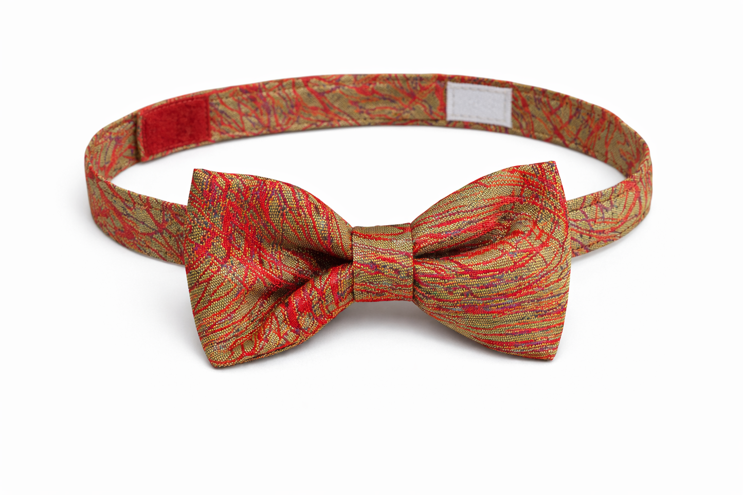 PATTERNED GOLD AND RED SILK SATIN CLASSIC BOW TIE - ABW30425051