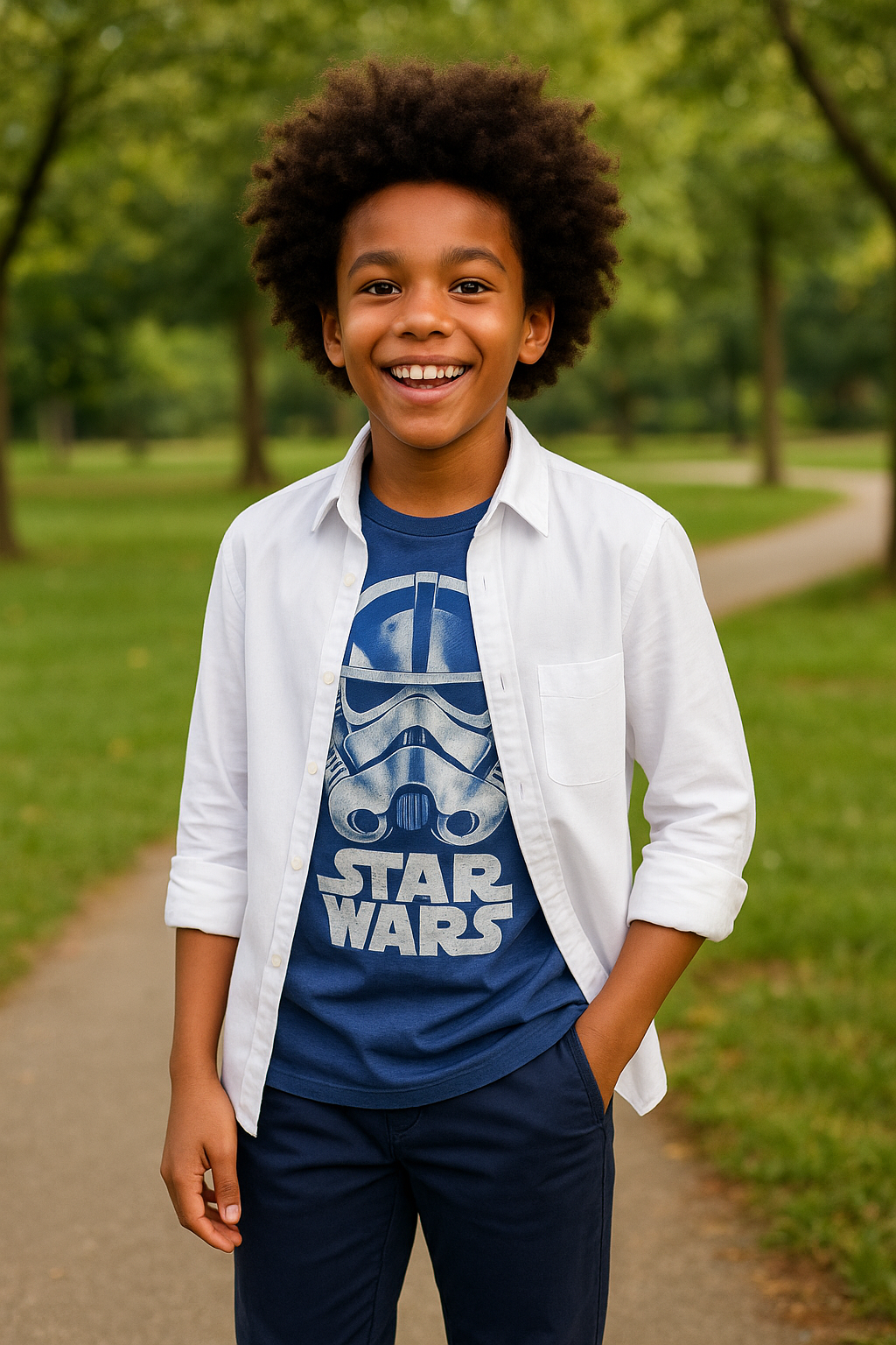 NAVY BLUE STAR WARS TEE SHIRT - BTP73NBL   4-16YRS