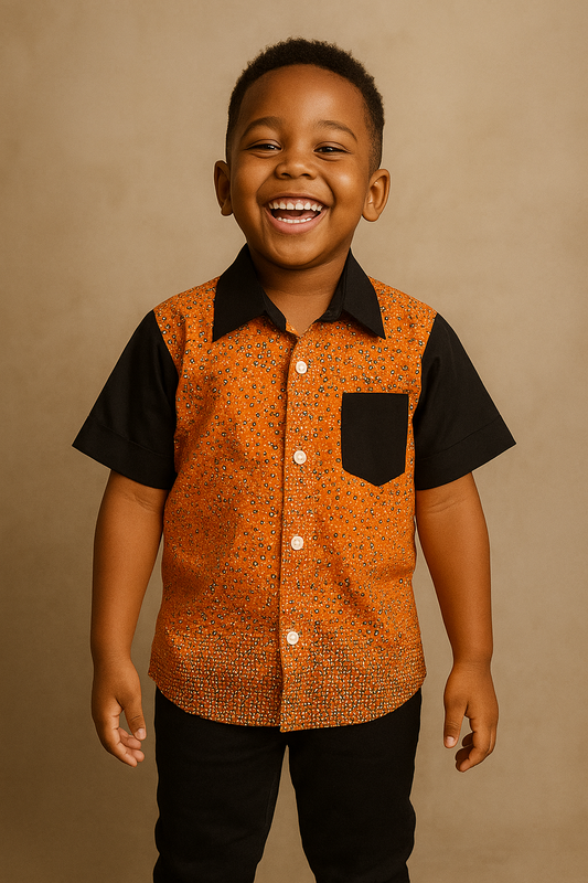 ORANGE IYI OMA SHORT SLEEVE SHIRT A132ORG  2-8YRS