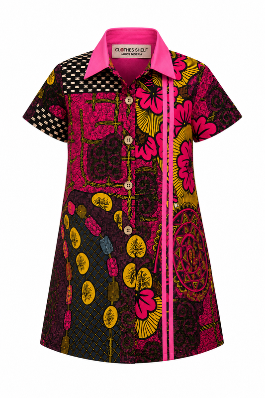 OMA AMOKE ANKARA SHIRT DRESS - OMA203APINK (7-12YEARS)