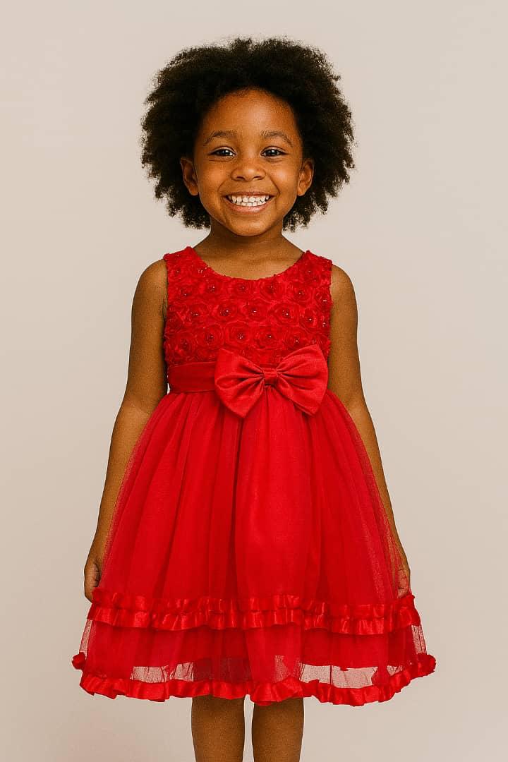 RED BOW DETAIL DRESS MS3301RD 3-8YRS