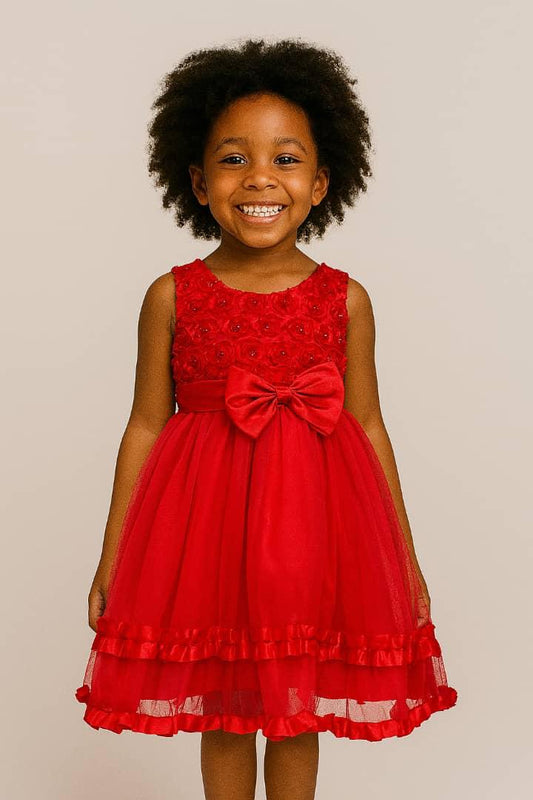 RED BOW DETAIL DRESS MS3301RD 3-8YRS