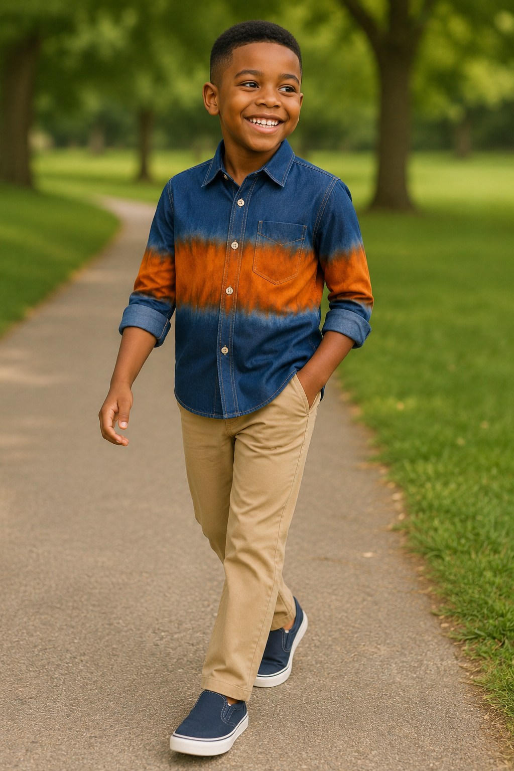 SUNSET WAVE TIE-DYE BUTTON - DOWN SHIRT H43624972 3-16YRS