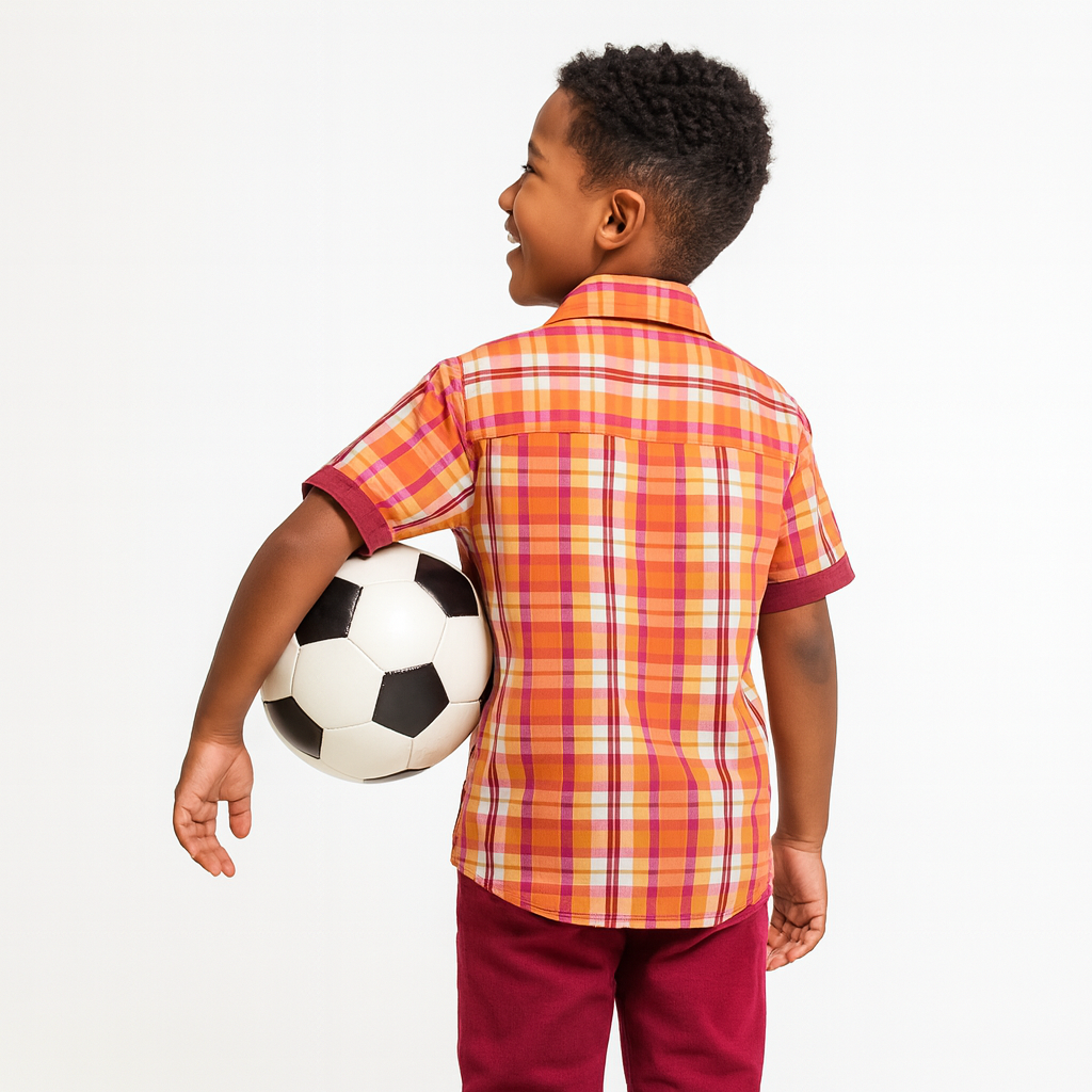AMOS CHECK BOYS' SHORT SLEEVE SHIRT - G7112400ORG  1 - 8YEARS