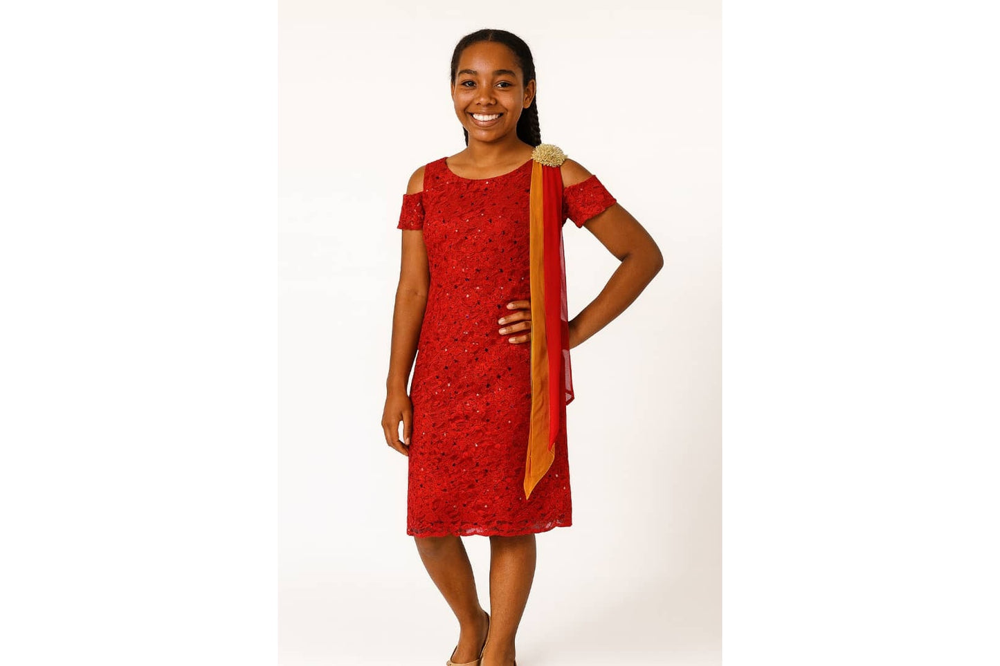 RED ANGEL LACE COLD SHOULDER LACE DRESS - MN321RD
