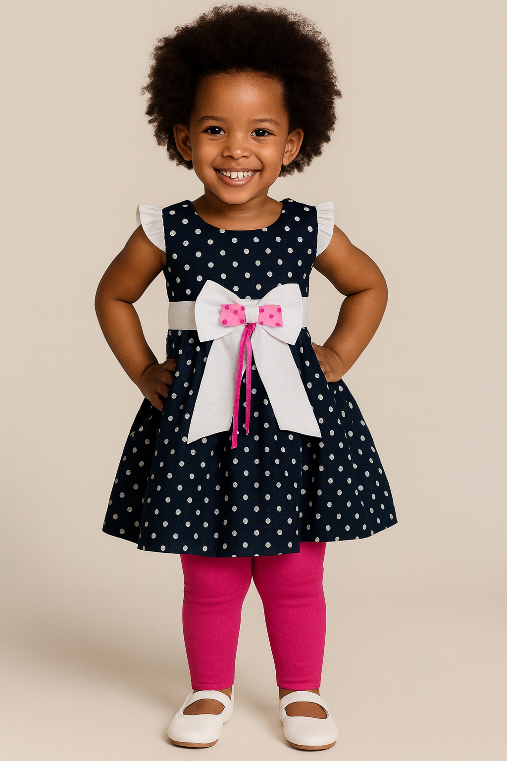 NAVY POLKA DOT BOW DRESS - ONL101NBL 6MTH-3YRS