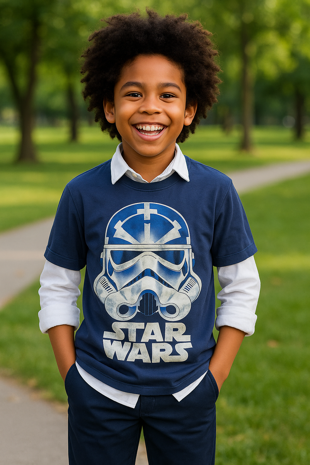 NAVY BLUE STAR WARS TEE SHIRT - BTP73NBL   4-16YRS
