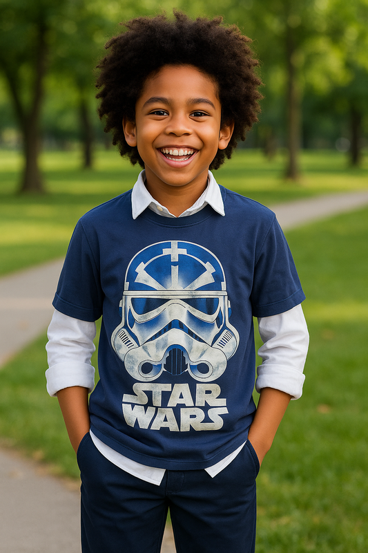 NAVY BLUE STAR WARS TEE SHIRT - BTP73NBL   4-16YRS