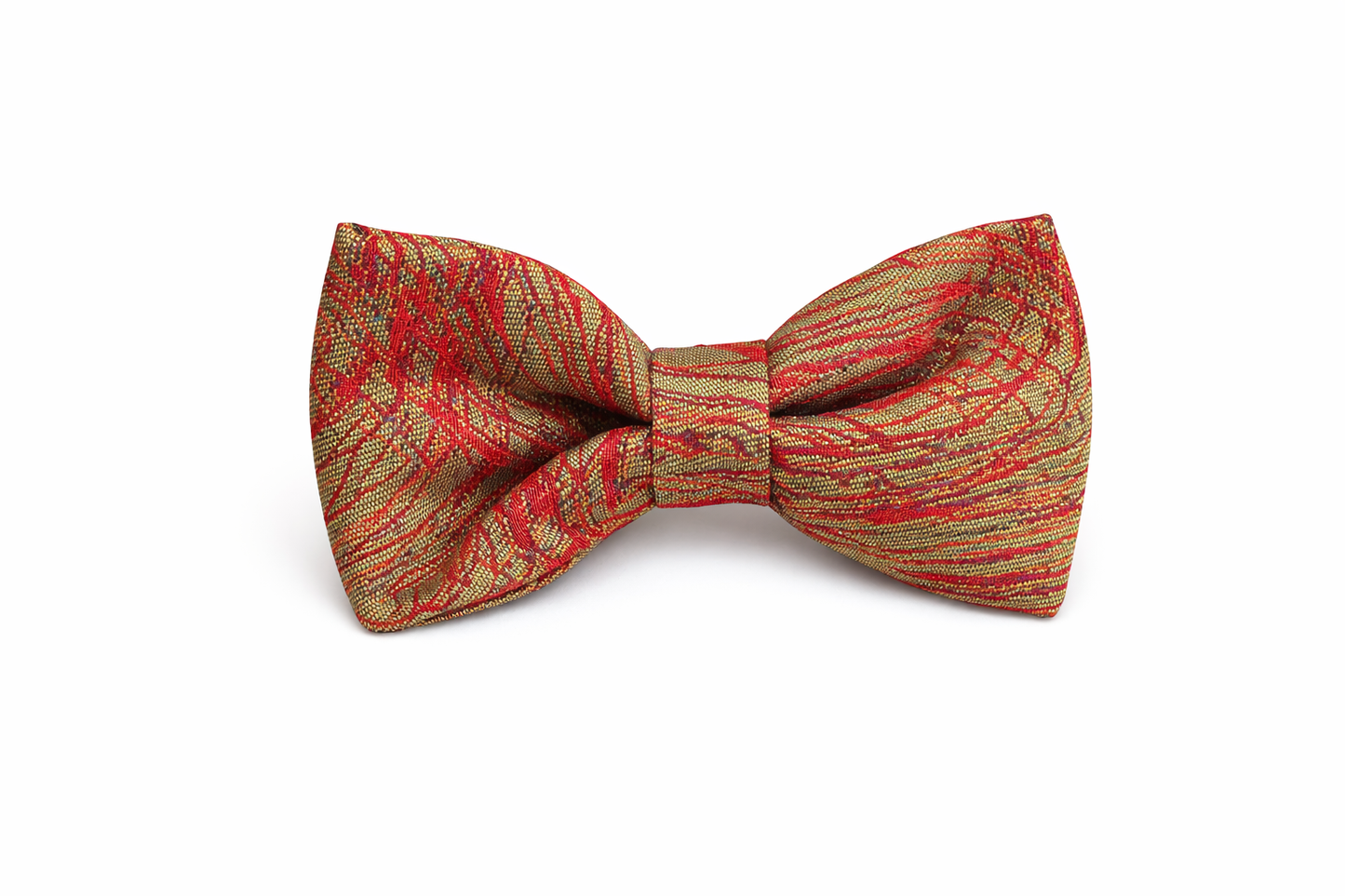 PATTERNED GOLD AND RED SILK SATIN CLASSIC BOW TIE - ABW30425051