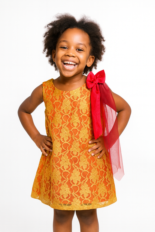GOLDEN BLOOM BOW DRESS  A8317 2-10YRS
