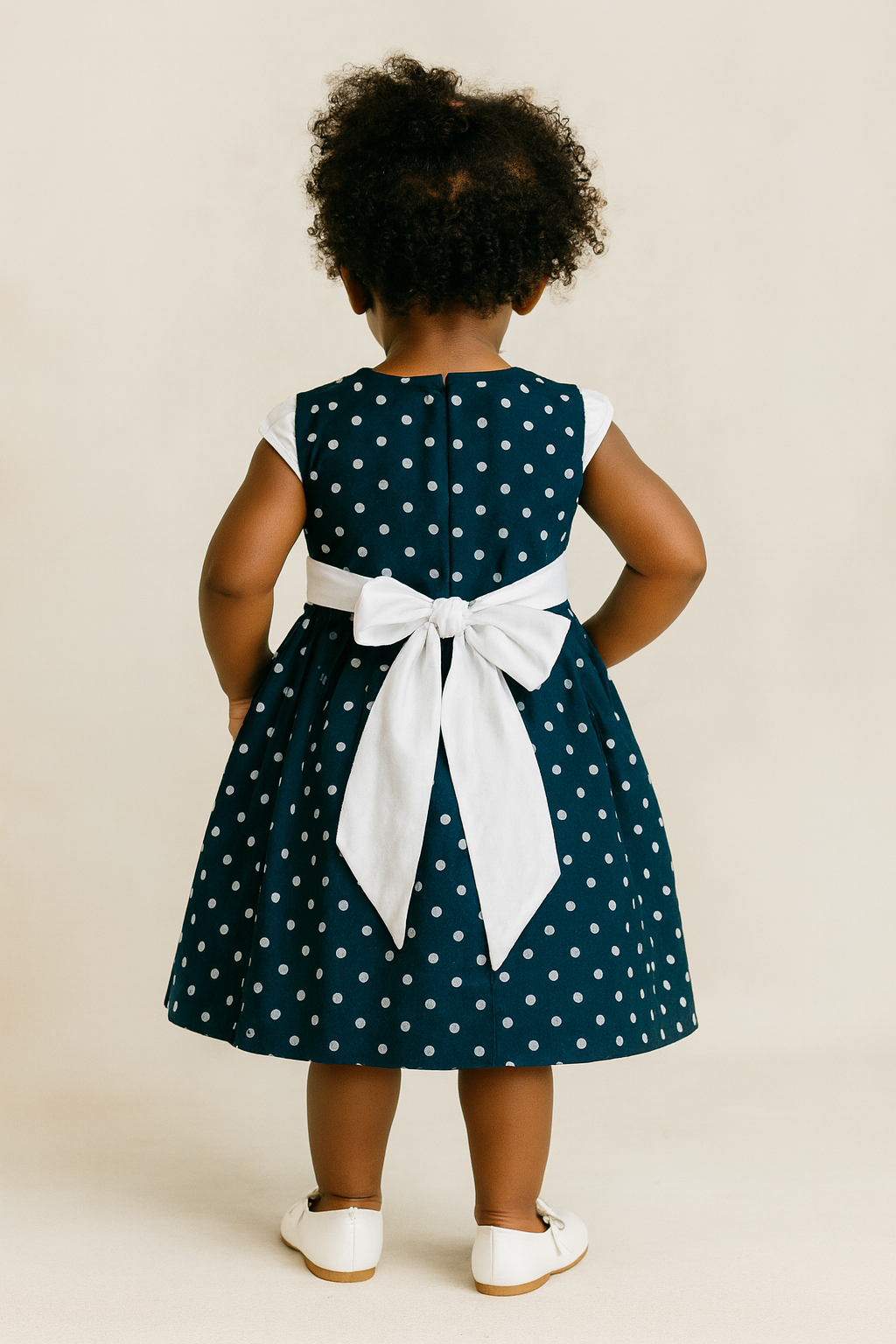 NAVY POLKA DOT BOW DRESS - ONL101NBL 6MTH-3YRS