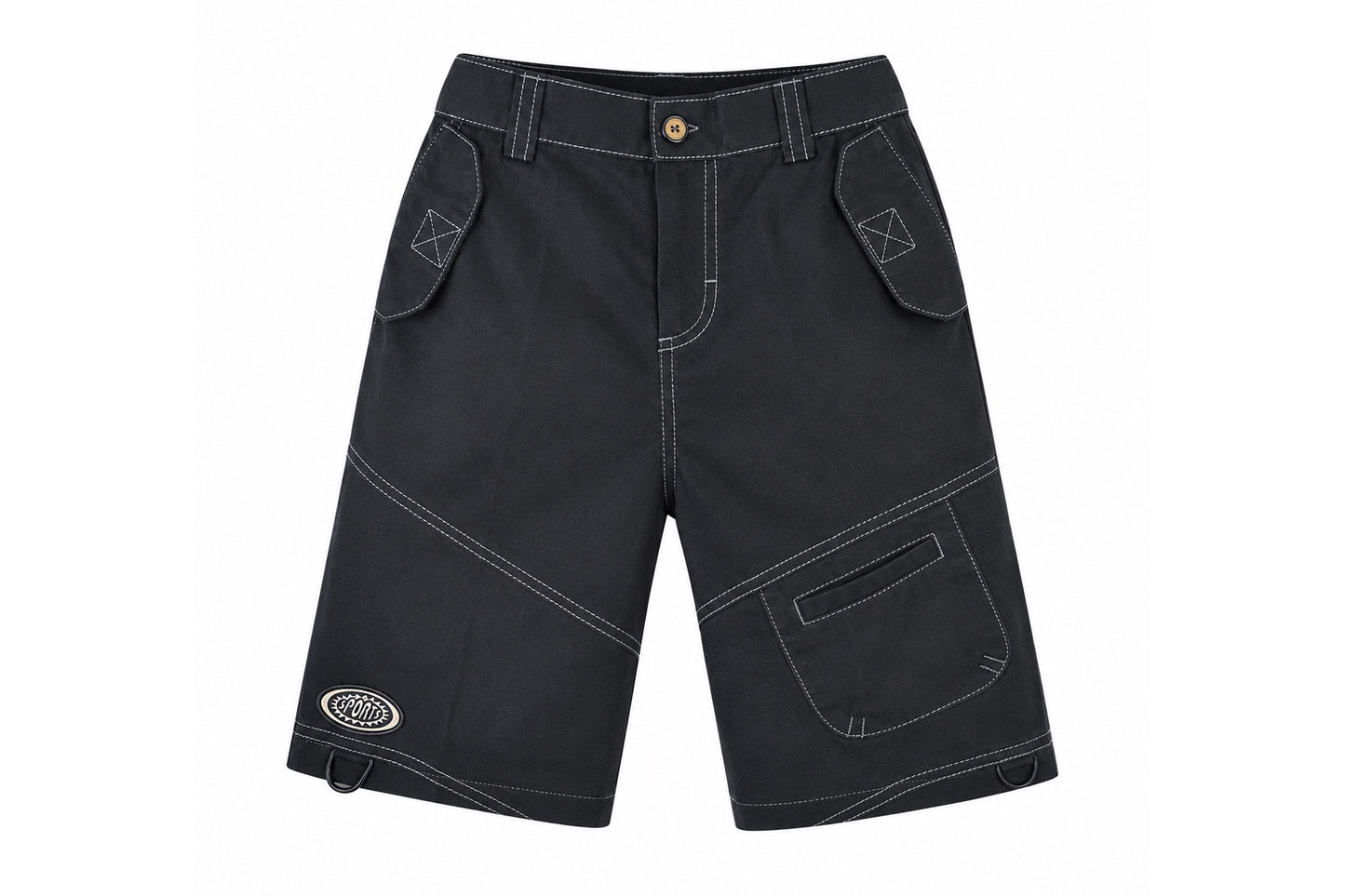 BLACK/CHARCOAL GREY STITCH DETAIL SHORTS - B02GRTSTLBLK