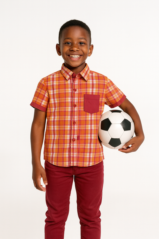 AMOS CHECK BOYS' SHORT SLEEVE SHIRT - G7112400ORG  1 - 8YEARS