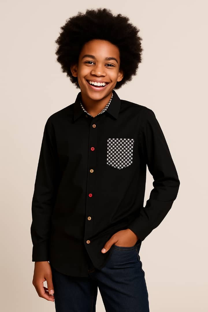 MIDNIGHT CHECK BOYS' CLASSIC SHIRT H07BLK 10-16YRS