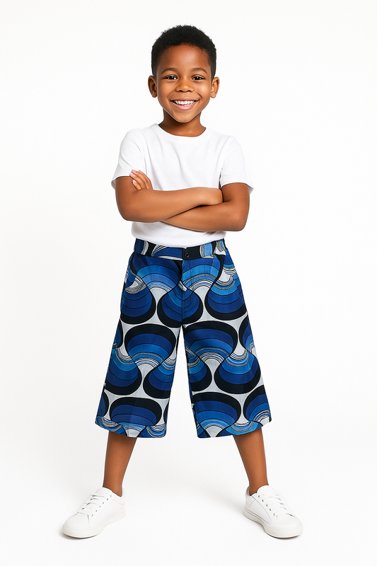 BLUE BAMIDELE 3/4 ANKARA SHORTS OMABSH100 6-12YRS