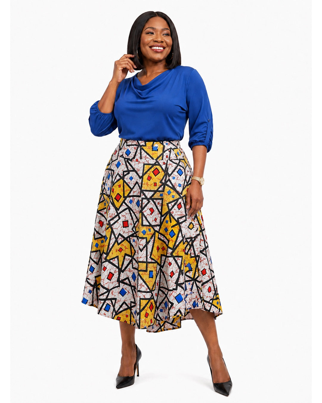 APINKE MOSAIC SUNBURST OMA MIDI SKIRT - OMSK120826YELML