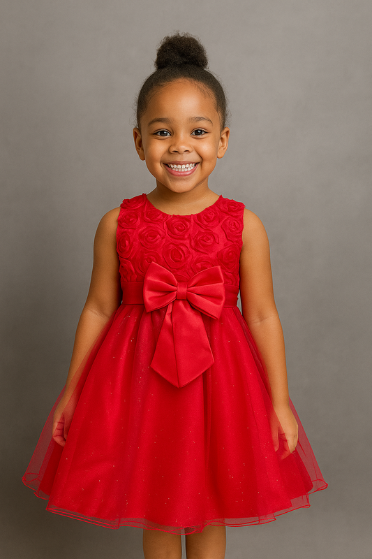RED ROSETTE PRINCESS PARTY DRESS MSDRRED  0MTH - 8YRS