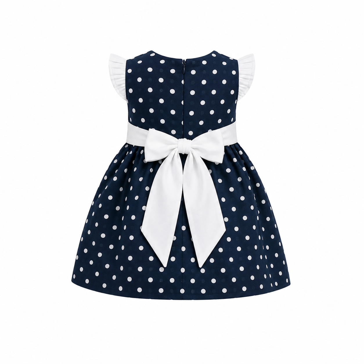 NAVY POLKA DOT BOW DRESS - ONL101NBL 6MTH-3YRS