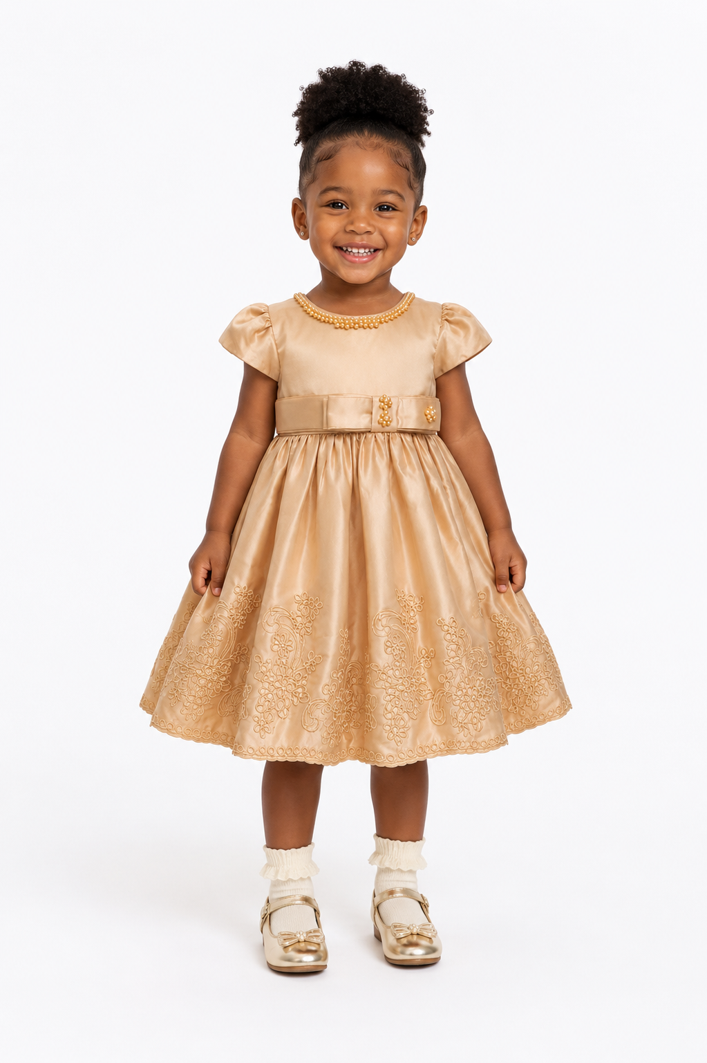 CARA BEADED GOLD DRESS MD055GLD 0MTH-2YR