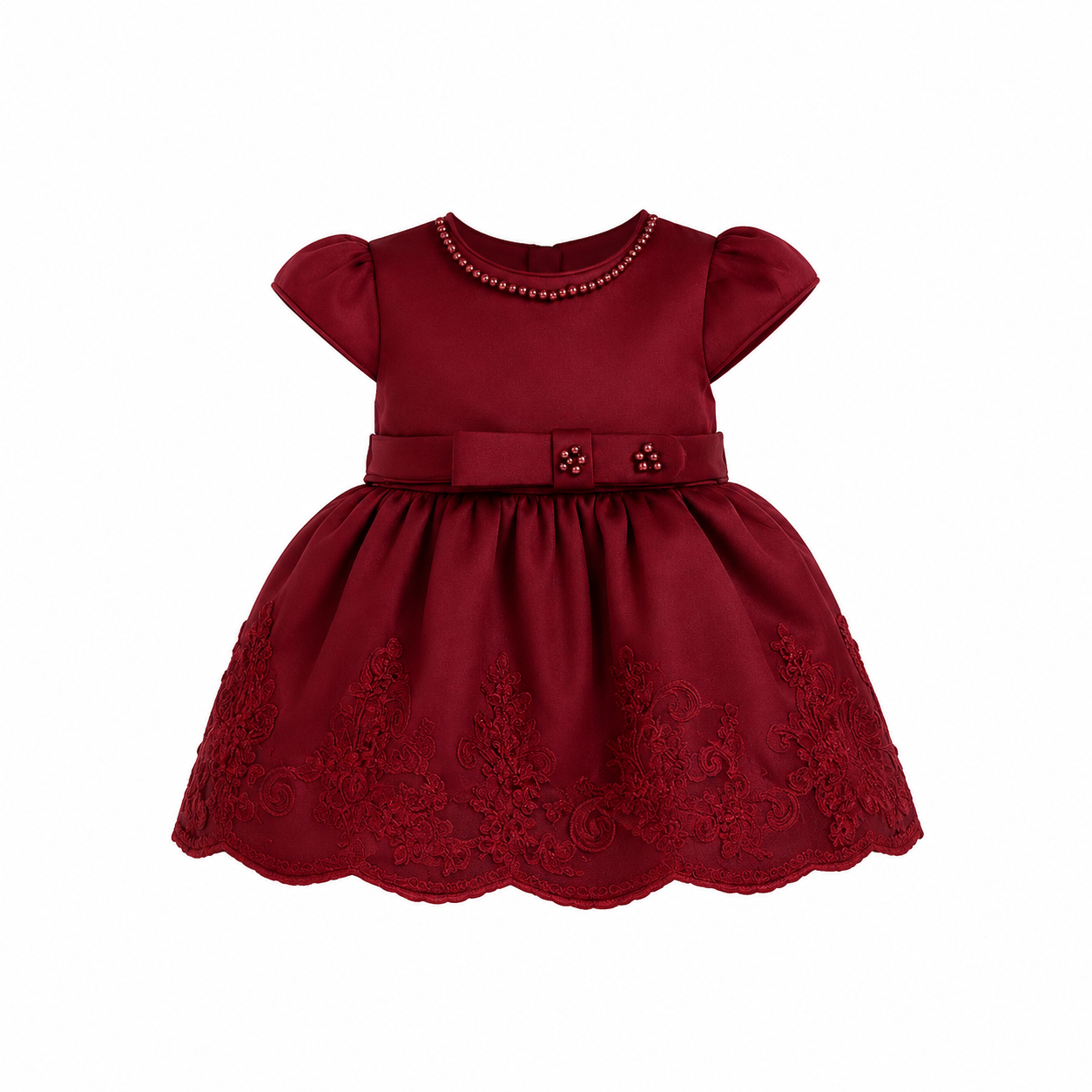 CARA BEADED DRESS BURGUNDY MD055BDY 0MTH-2YR