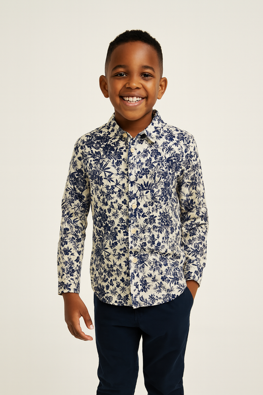 BOYS’ BLUE FLORAL LONG SLEEVE SHIRT MD1511 4-6YRS