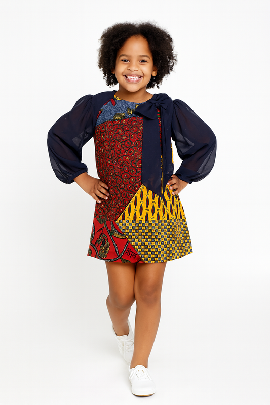 OMA KHADIJAH CHIFFON MIX DRESS A159  4-8YRS