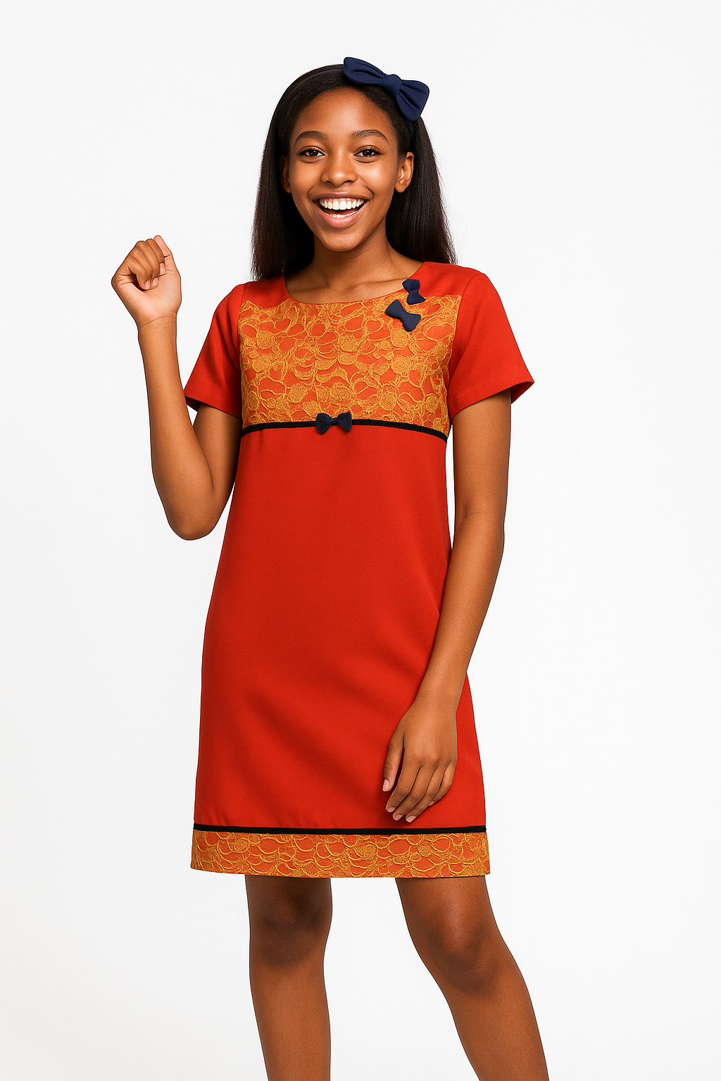 RED AND GOLD LACE ACCENT A-LINE DRESS - A8317RED 12-16YR
