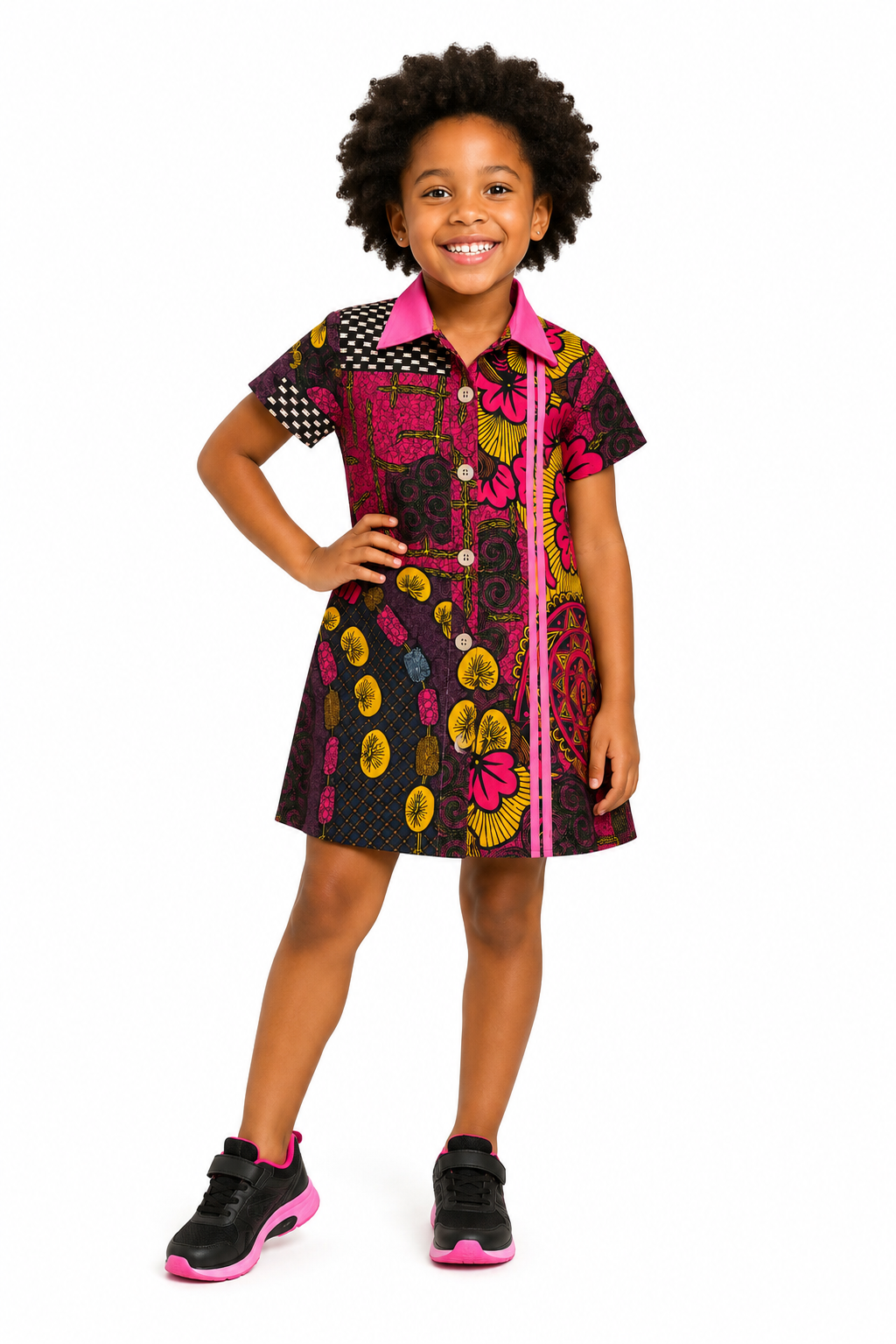OMA AMOKE ANKARA SHIRT DRESS - OMA203APINK (7-12YEARS)
