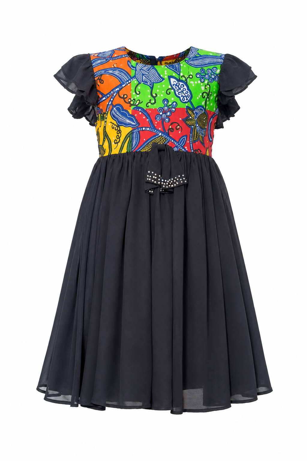 NNE OMA HERITAGE FLUTTER DRESS - MN311CHMXBLK