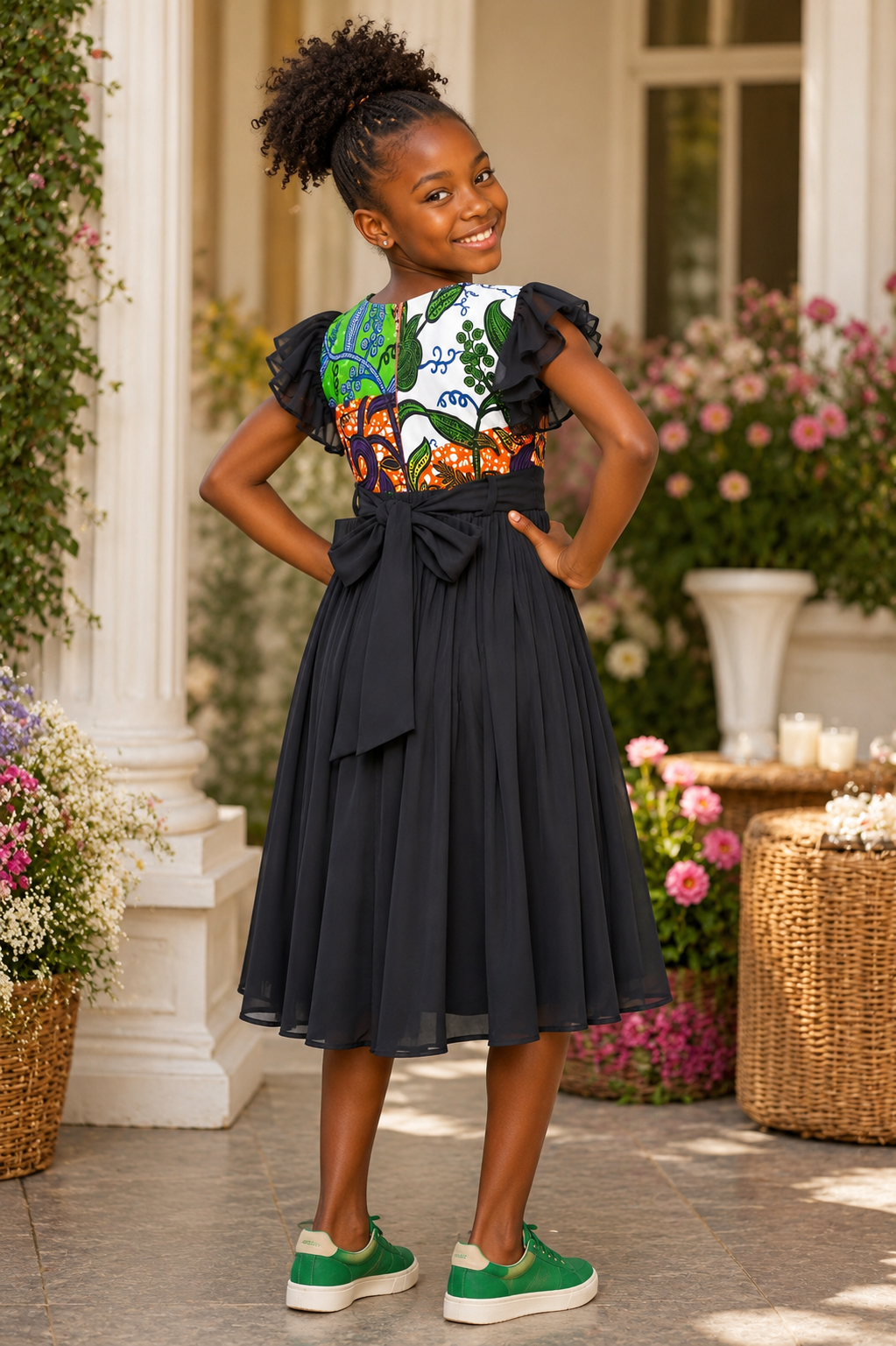 NNE OMA HERITAGE FLUTTER DRESS - MN311CHMXBLK