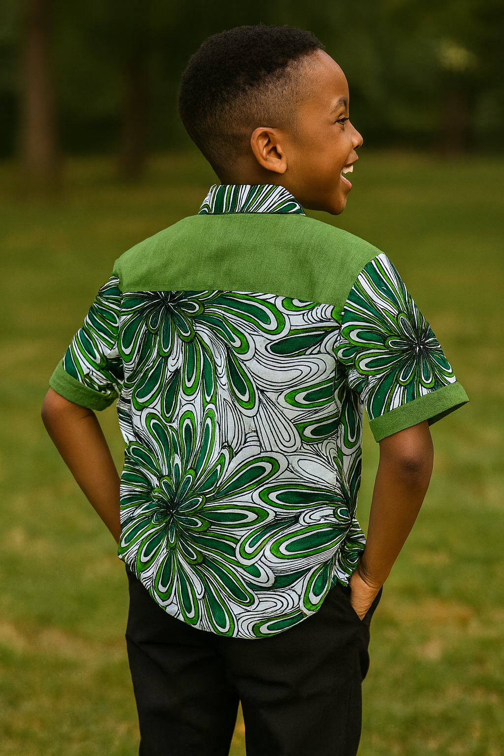 EMERALD BURST ANKARA SHIRT MD1200GRN 4-8YRS