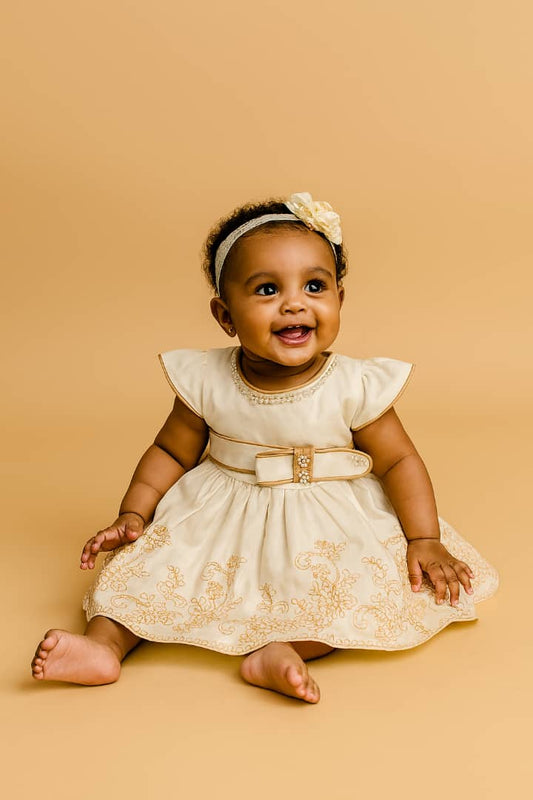 CARA BEADED DRESS IVORY MD055IVY 0MTH-2YR
