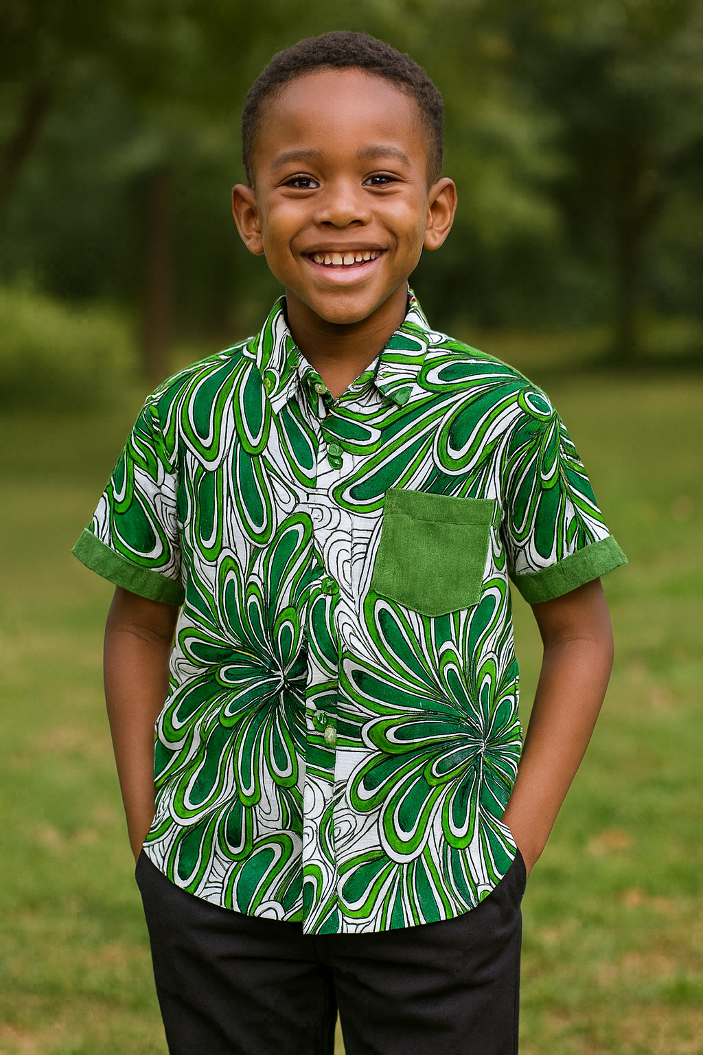 EMERALD BURST ANKARA SHIRT MD1200GRN 4-8YRS