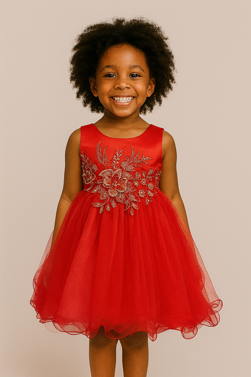 SCARLET BLOOM EMBROIDERED TULLE DRESS MD15RED 3-10YRS