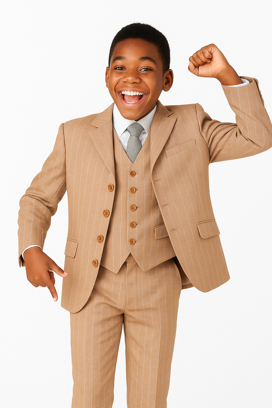 RICH CAMEL BROWN CENARIO BOYS' 3PC SUIT - MD3000CMBRN  10-16YRS