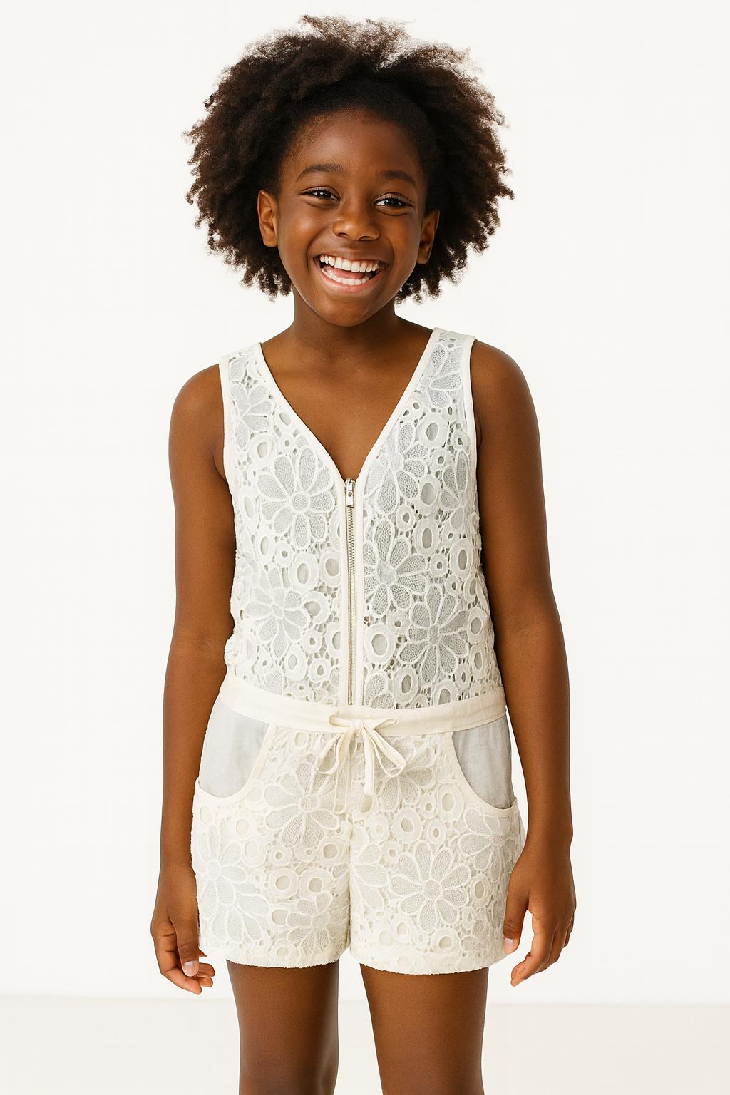IVORY LACE GIRLS PANTS SUIT A180IVY 3- 10YRS