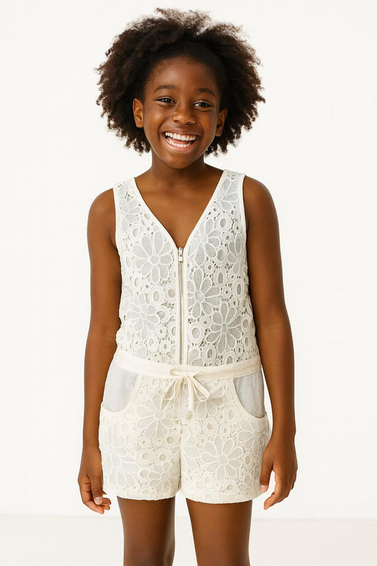 IVORY LACE GIRLS PANTS SUIT A180IVY 3- 10YRS