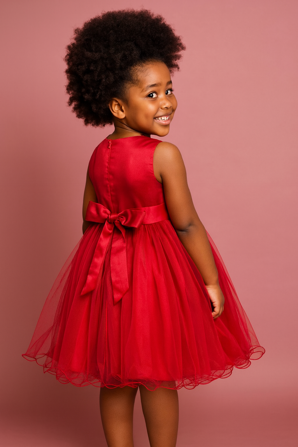 SCARLET BLOOM EMBROIDERED TULLE DRESS MD15RED 3-10YRS