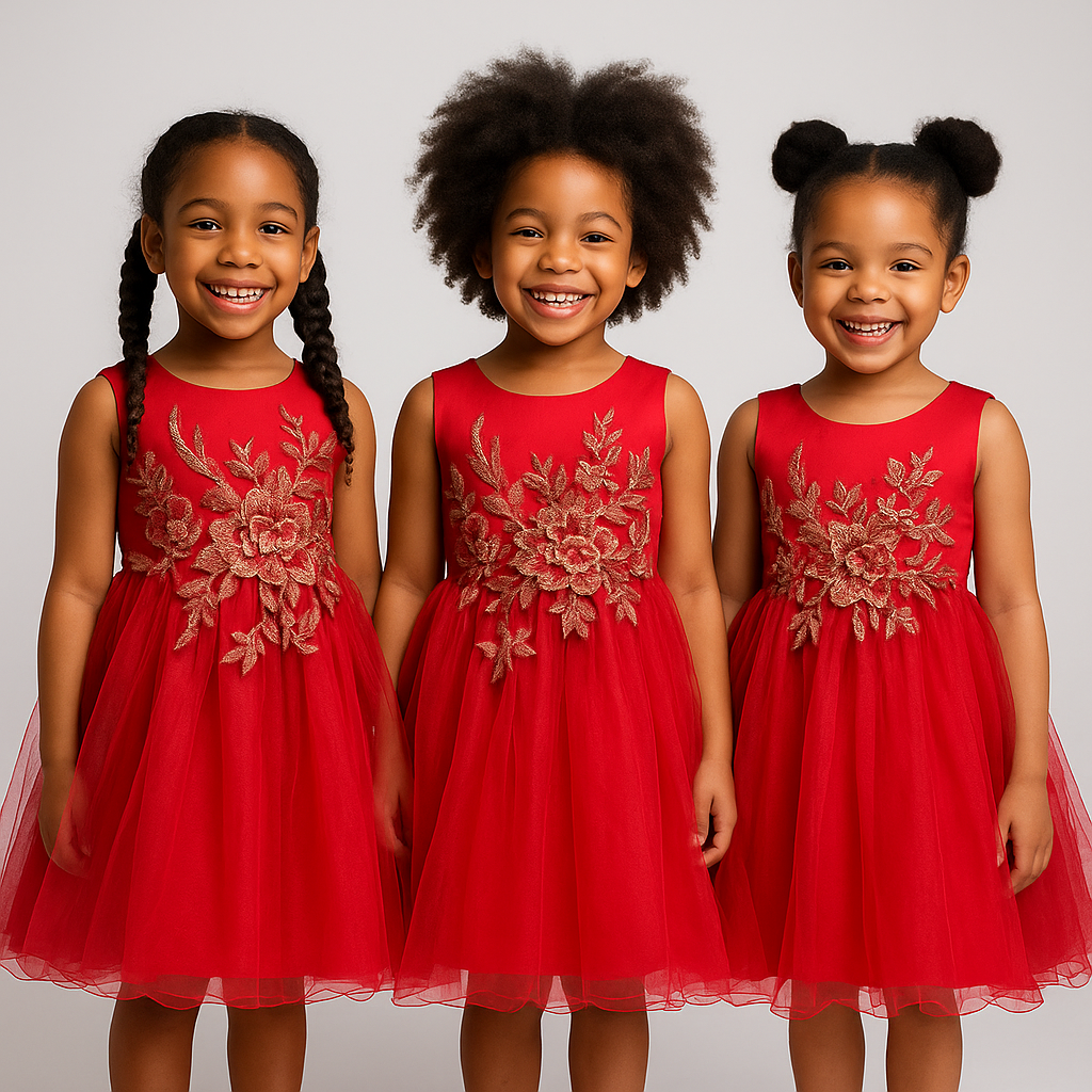 SCARLET BLOOM EMBROIDERED TULLE DRESS MD15RED 3-10YRS