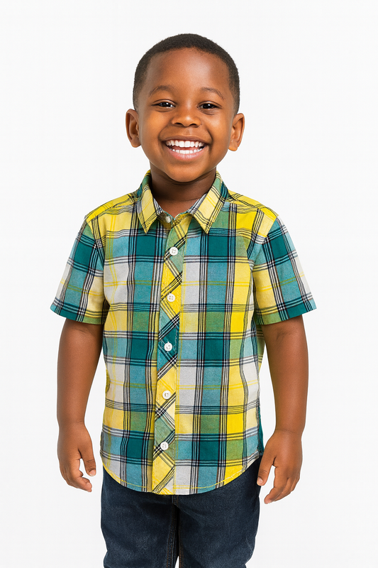 GREEN CHECK LEKS S/SL SHIRT MD69GRN 6-10YRS
