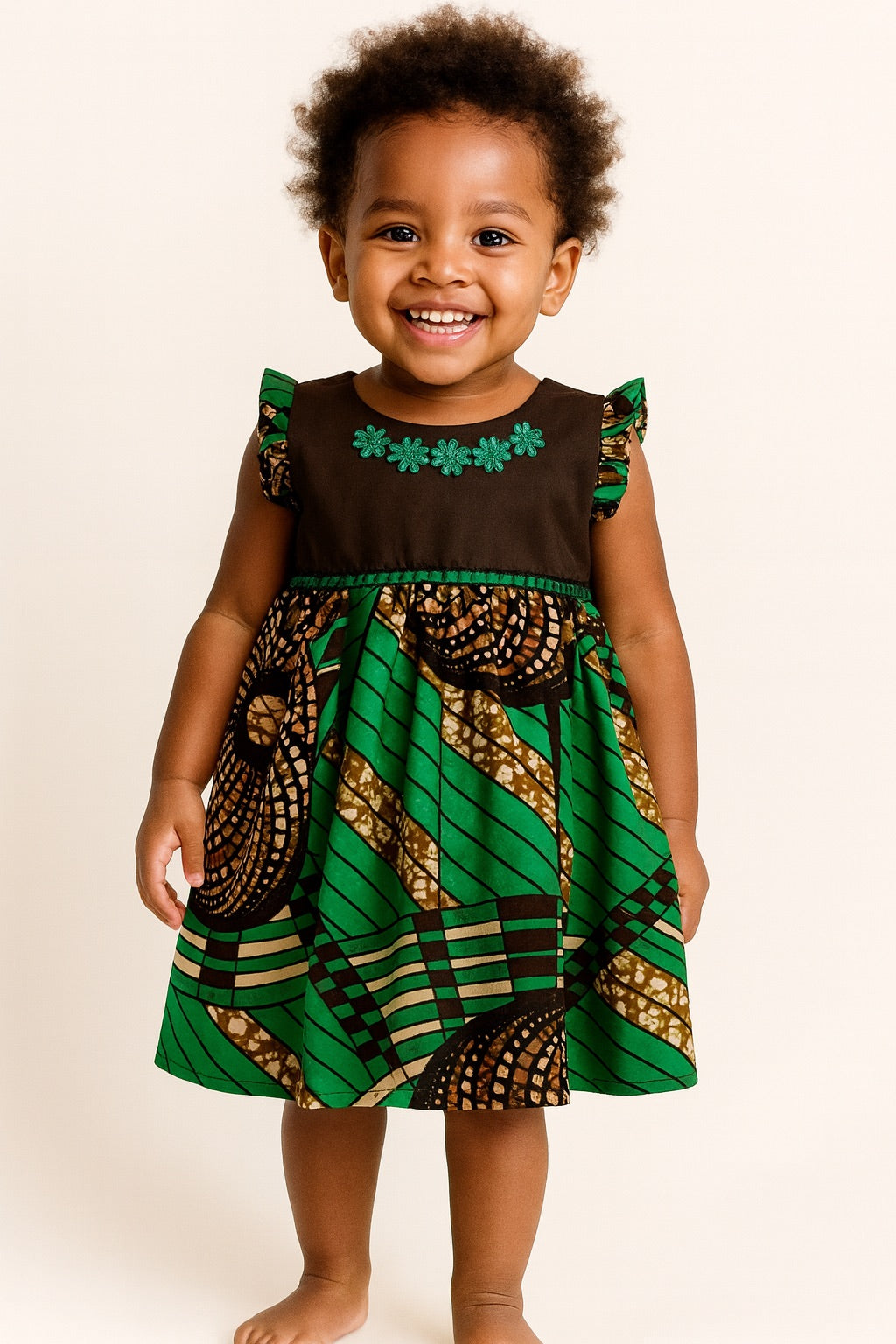 🌿  EMERALD BLOOM ANKARA BABY SUN DRESS - MD2326354  1-6YRS