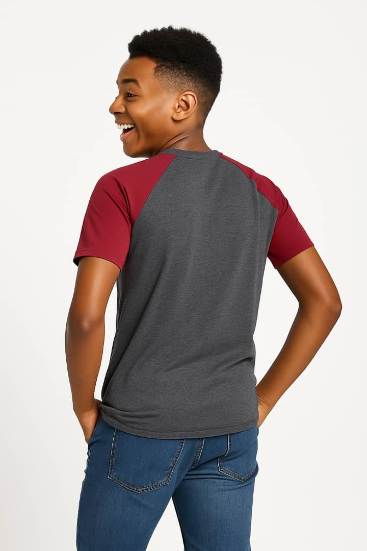 DARK GREY/BURGUNDY BROOKSVILLE T SHIRT BT204 8-16YRS