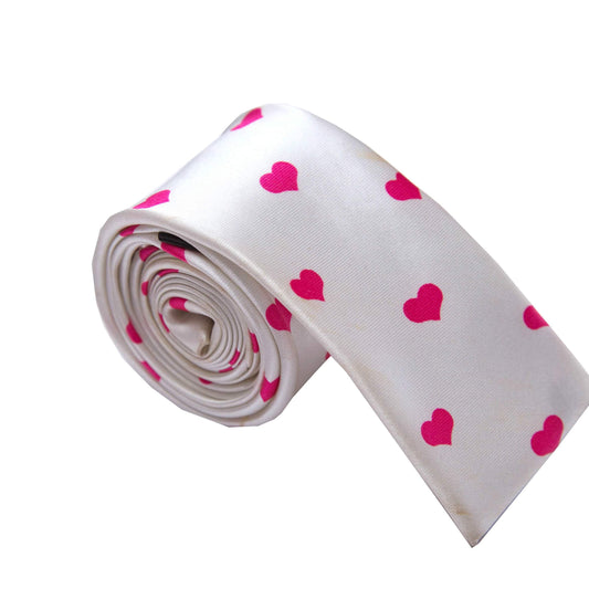 PINK HEART PRINT SATIN TIE - LT53CHPWH22448