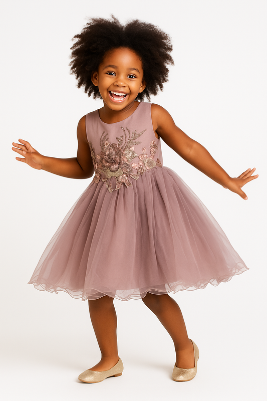 DUSTY MAUVE ANGELA BEADED PETAL DRESS - MD14DMVE